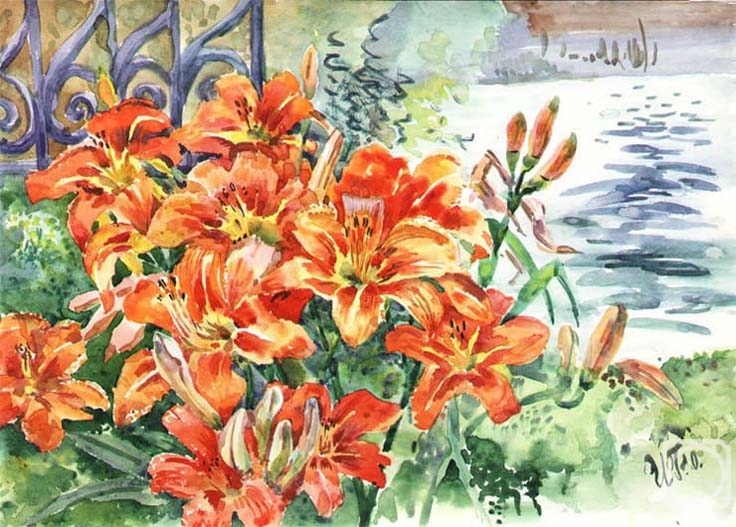 Green Irina. Orange lilies