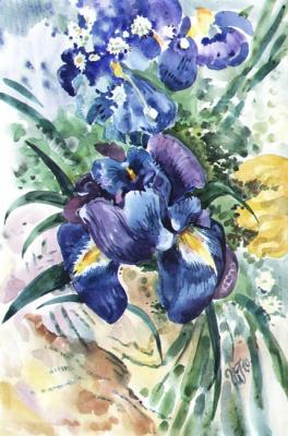 Dark blue iris. Green Irina