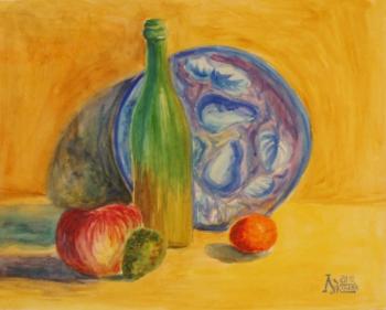 Still life with blue plate and fruit. Lukaneva Larissa
