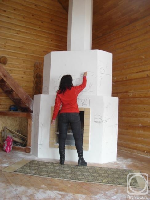 Sergeyeva Irina. Painting of fireplace. Beginning