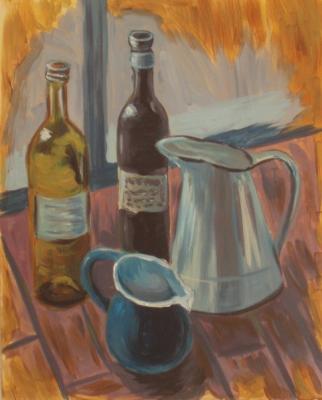 251 (still life with coffee pot and glass bottles). Lukaneva Larissa