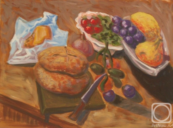 Lukaneva Larissa. 253 (rustic still life with bread and vegetables)