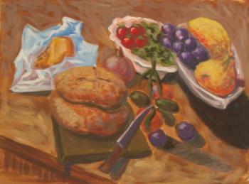 253 (rustic still life with bread and vegetables) (Vegetables In A Plate). Lukaneva Larissa