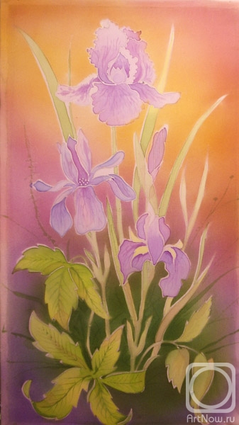 Karpushevskiy Evgeniy. Irises on pink silk