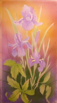Irises on pink silk