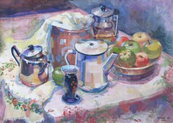 Tableware and apples. Zhukova Juliya
