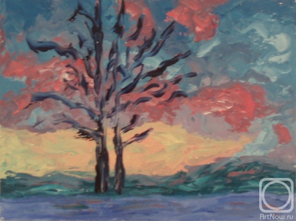Lukaneva Larissa. 257 (landscape with two trees against the background of mountains)