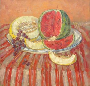 Water-melon on a red background. Panyukova Nina