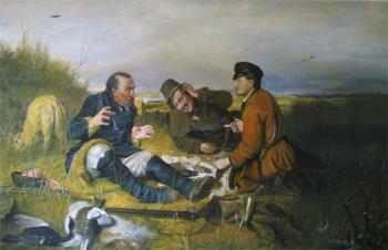 Copy of the picture by Perov "Hunters on the stop"