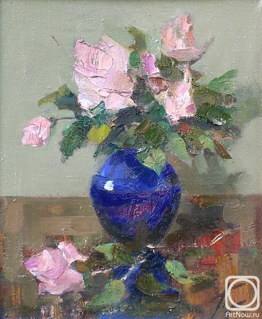Pushin George. Roses in the blue vase