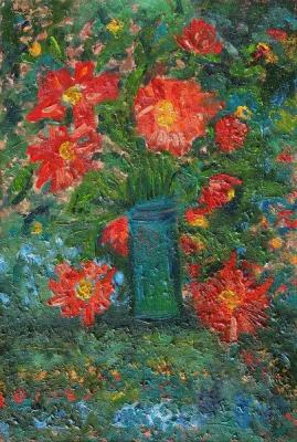 Flowers and turquoise vase. Zheltysheva Ljubov