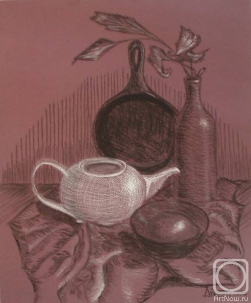 Lukaneva Larissa. Stillife with White Teapot and a Frying Pan