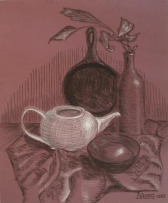 Stillife with White Teapot and a Frying Pan