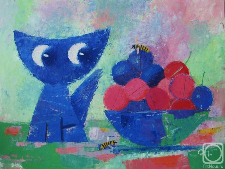 Trosinenko Olga. Blue cat, wasps, plums