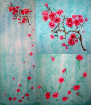 Sakura on blue (fragments of scarf)