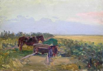 Horses near Cart. Stukoshin Feudor