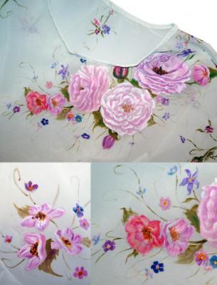 Chiffon blouse with tea roses (fragments)