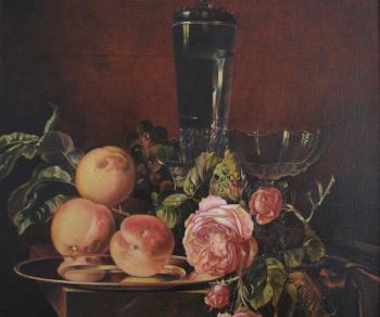 "Roses et peches" (fragment) copy painting author WILLEM VAN AELST