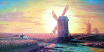 Windmills in the steppe at sunset. I.Aivazovsky (copy). Kulagin Oleg