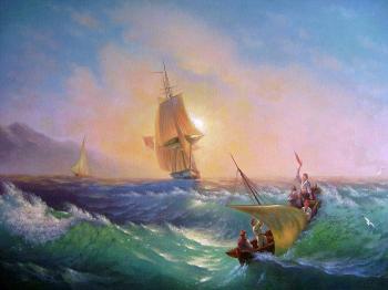 Fleeing from shipwreck (based on I. Aivazovsky)
