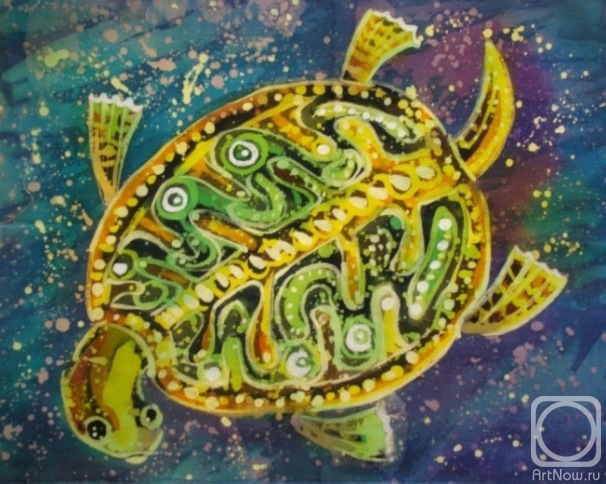 Antipova Elena. Curious turtle in the sunny sea