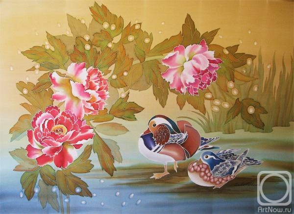 Ivlicheva Tatiana. Batik panel "Mandarin ducks"