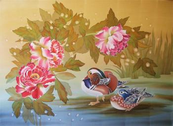 Batik panel "Mandarin ducks". Ivlicheva Tatiana