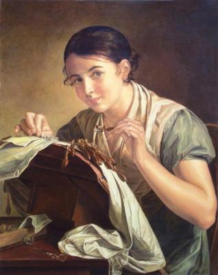 Copy of the pucture of V. Tropinin "Seamstress making laces"
