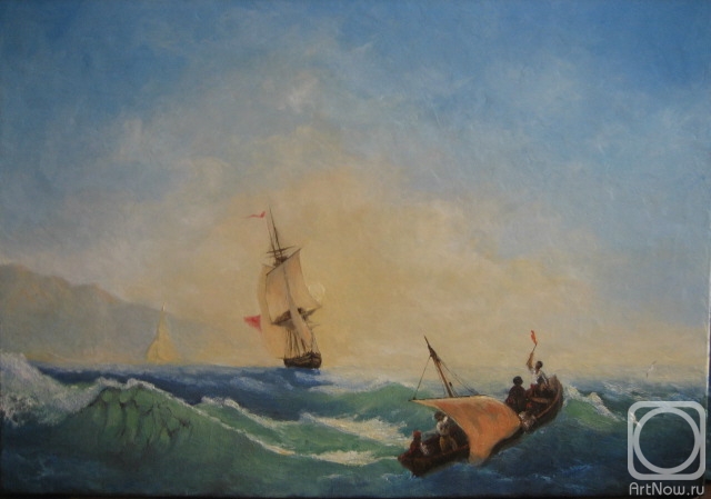 Rogov Vitaly. Fleeing from a shipwreck (copy from the painting by Aivazovsky I. K.)