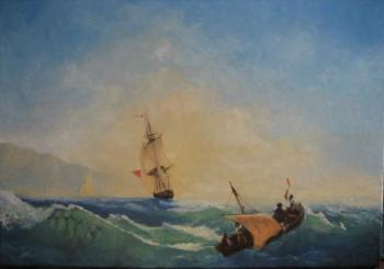 Fleeing from a shipwreck (copy from the painting by Aivazovsky I. K.). Rogov Vitaly