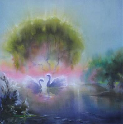 Landscape with swans. Mavrycheva Lubov