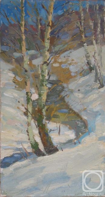 Arepyev Vladimir. Birch trees on the slope near the spring stream