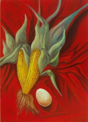 318 (Still life with corn cobs and egg). Lukaneva Larissa