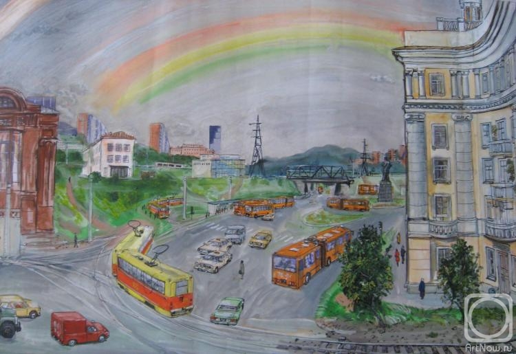 Alekseenko Igor. Lugovaya Square, the city of Vladivostok in the 80s (triptych)