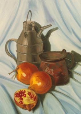 323 (still life with pomegranates and iron utensils) (Kitchen Ware). Lukaneva Larissa