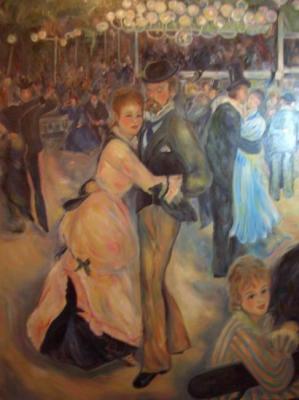 Copy of the painting by O. Renoir "Ball in the Moulin de la Galette". (fragment)