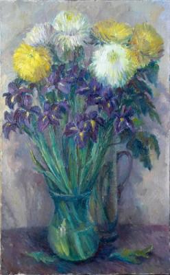 Still life with irises and chrysanthemums. Kalmykova Yulia