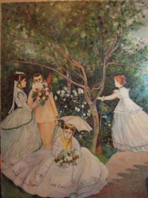 Copy of the painting by C. Monet "Women in the Garden" (fragment). Ostraya Elena