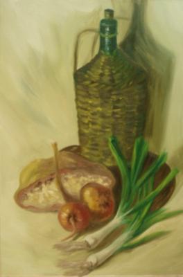 330 (Still life with onion, bread and wine). Lukaneva Larissa