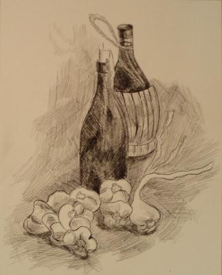 331 (Still life with garlic and wine). Lukaneva Larissa