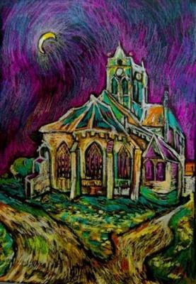 Copy from Van Gogh's picture "The Church in Auvers-sur-Oise" (  ). Morosova Natalia