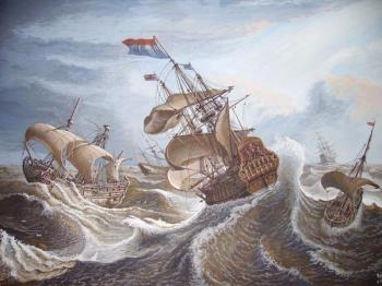 Dutch men-of-war during the hurricane