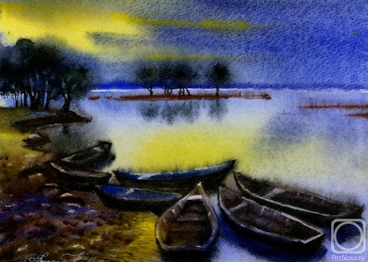 Ivanova Olga. The evening, the lake, the boat