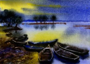 The evening, the lake, the boat. Ivanova Olga