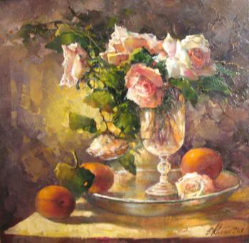 Still life with roses and peaches. Kalashnikova Elena