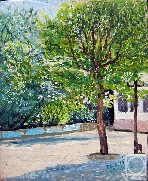 Poltavsky Aleksandr. 08/26/2009 y. The plaing of blue in the trees. A view on to the Chess club at spa park of town Zheleznovodsk