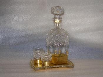 Whiskey bottle with a tray and glasses