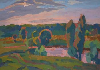 Pink sunset on the Luzha River. Volfson Pavel