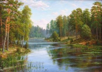 Pine trees by the lake. Davutov ilfat