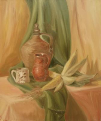 351 (still life with corn and ceramic jugs). Lukaneva Larissa